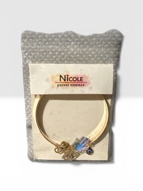 Nicole Gold Hamsa & Iridescent Crystal Charm Bangle